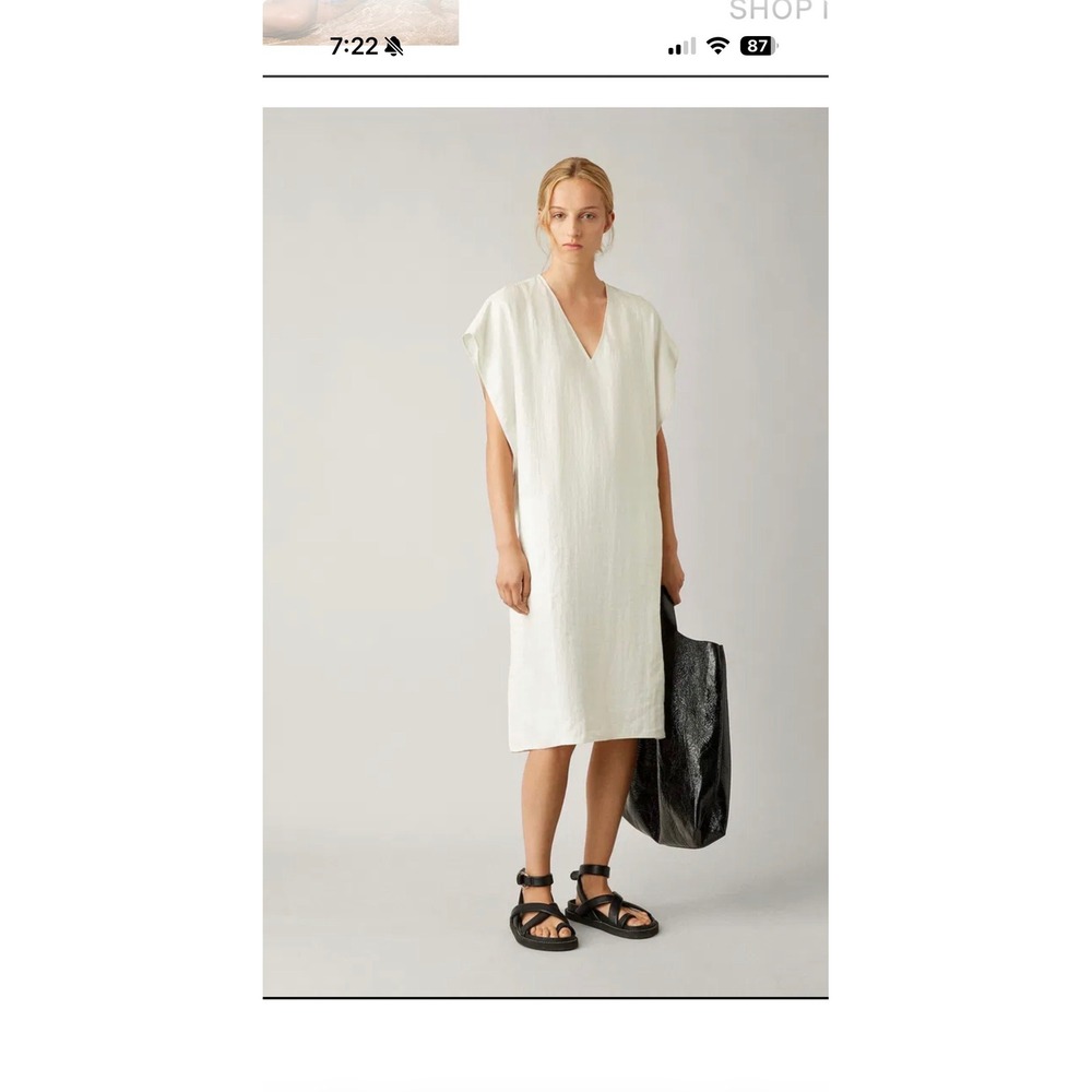 Joseph London Carr Chintz Linen Kaftan Dress Pearl White V-Neck Midi Size 38 NEW
